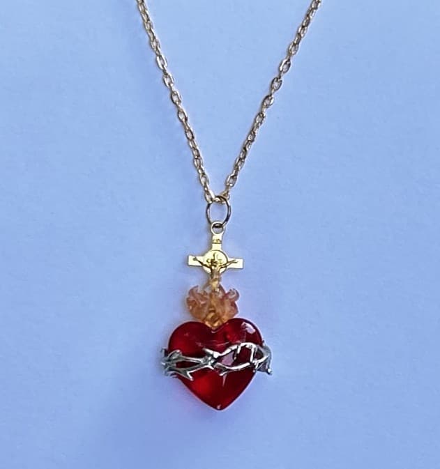 Handcrafted Sacred Heart of Jesus necklace, golden, 16 inch fine chain